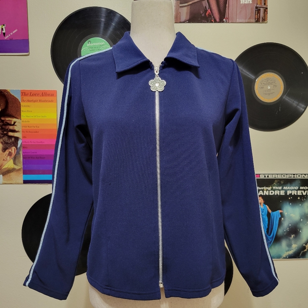 No Boundaries | Y2K Vintage Blue Rib Knit Zip-Up Jacket